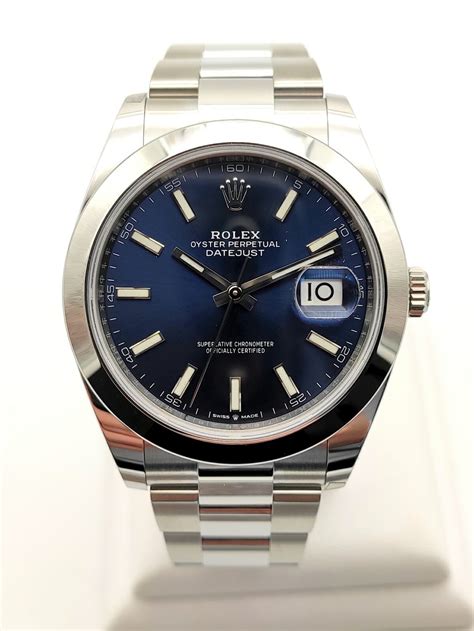 rolex datejust 41 blue dial men's watch 126300|Rolex Datejust 41 smooth bezel.